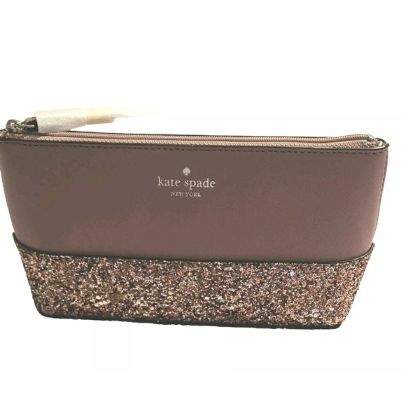 NewKATE SPADE City Scape Glitter Little Shiloh Luxury Cosmetics Case Dusty Peony - Picture 9 of 9